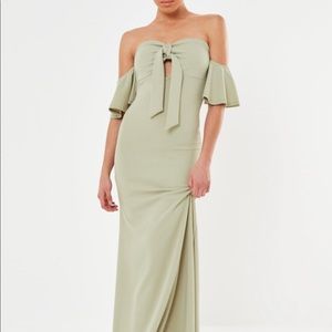 Missguided Sage Bardot Fishtail Maxi Dress Size 2